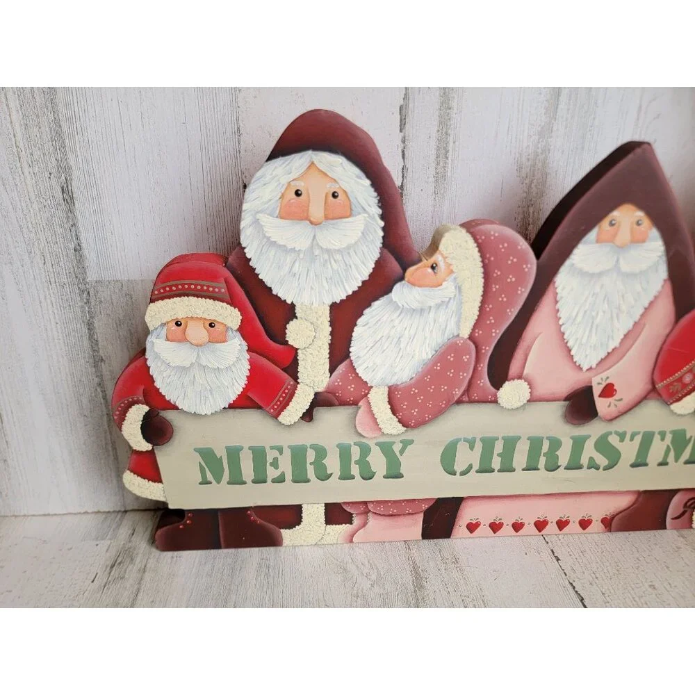 Vintage wooden Santa Claus Merry Xmas home‎ decor figure sign